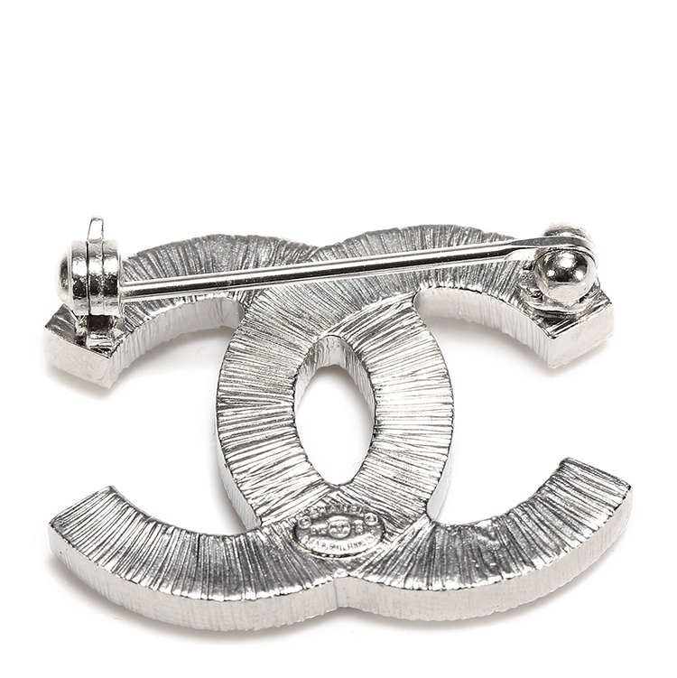 chanel(香奈儿) 银色双c镶水钻胸针