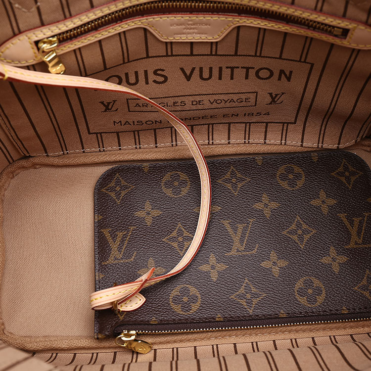 louis vuitton/路易威登 neverfull小号女士 单肩包,帆布/配皮 内里米