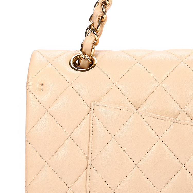 chanel(香奈儿) classic flap淡米色皮质金链单肩包