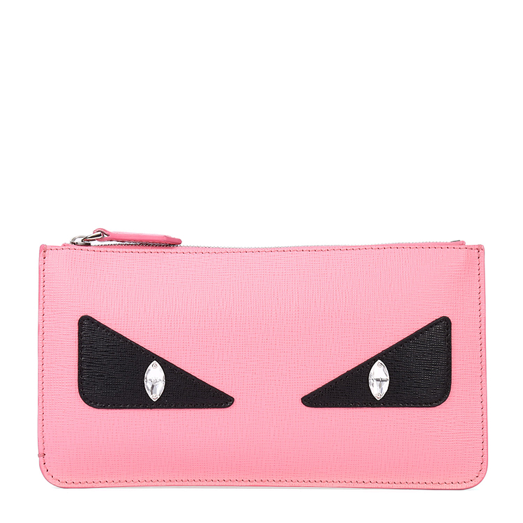 fendi(芬迪) 小怪兽款粉色皮质水钻黑眼睛手包