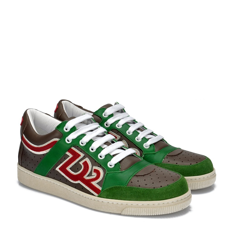 dsquared2/d二次方 男士休闲鞋镍色绿色牛皮绿色麂皮拼接男士运动鞋 w