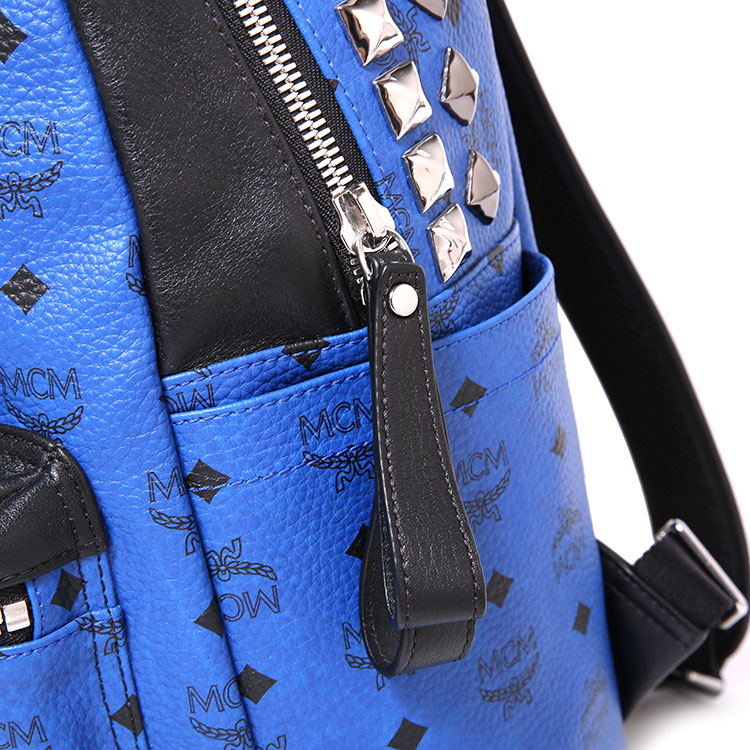mcm(mcm) 蓝色皮质铆钉双肩包