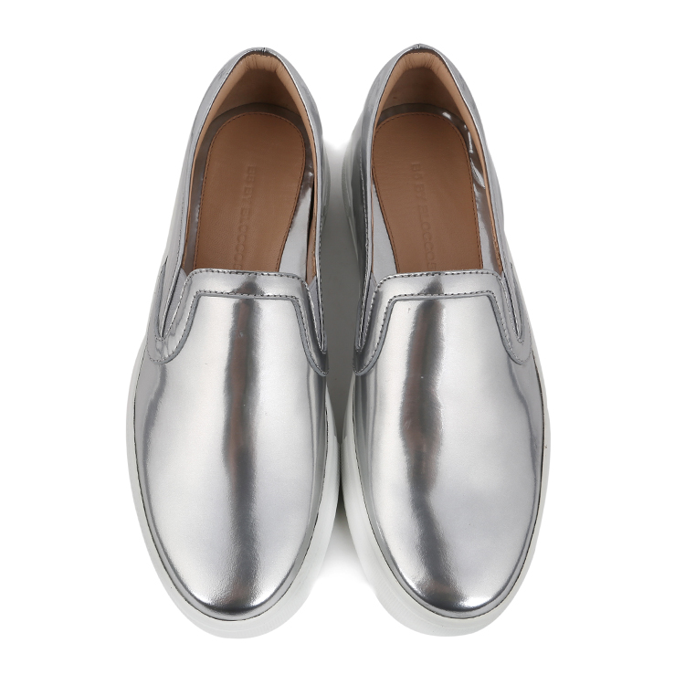 b5 by blocco5/b5 by blocco5银色牛皮革套脚女士平跟鞋乐福鞋