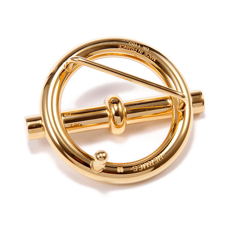 hermes(爱马仕) 金色马蹄扣黑/咖两面皮质腰带95