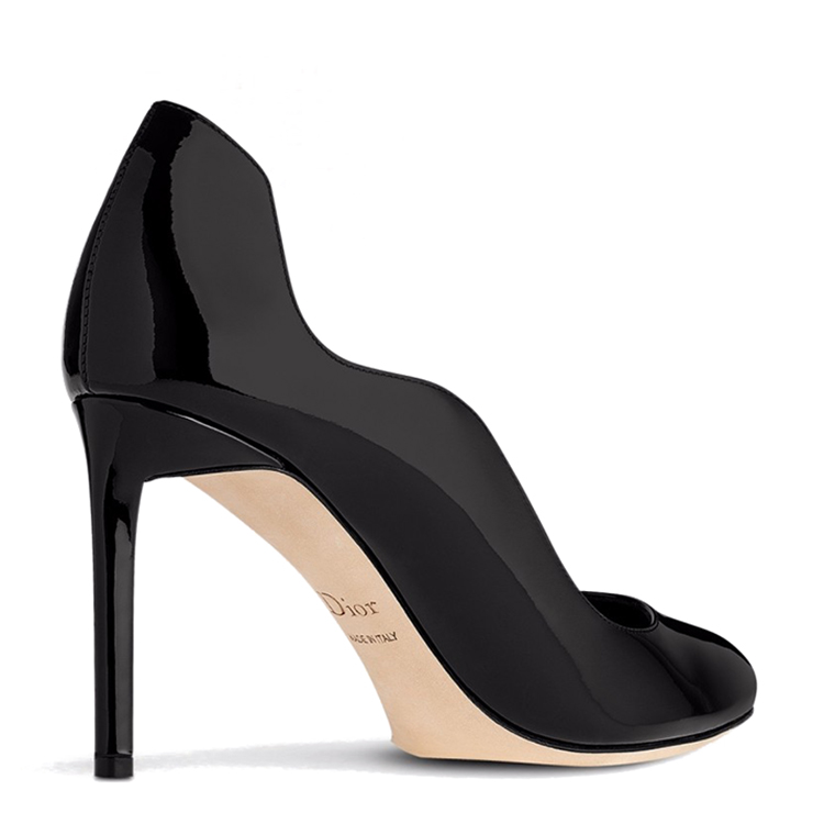 dior/迪奥 16年新款 漆皮波浪边 黑色8cm高跟鞋 kcp079vni