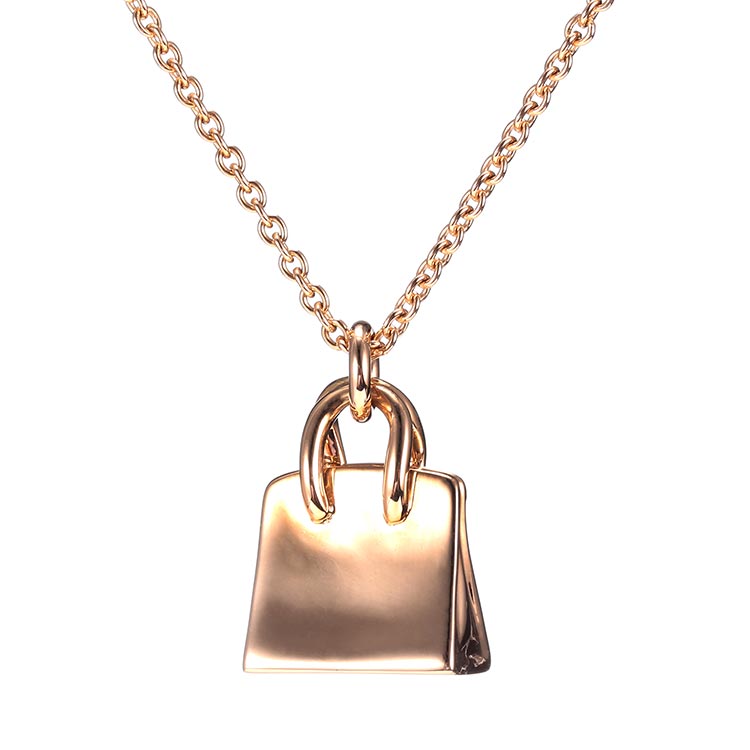 hermes(爱马仕) 18k玫瑰金birkin包镶钻项链