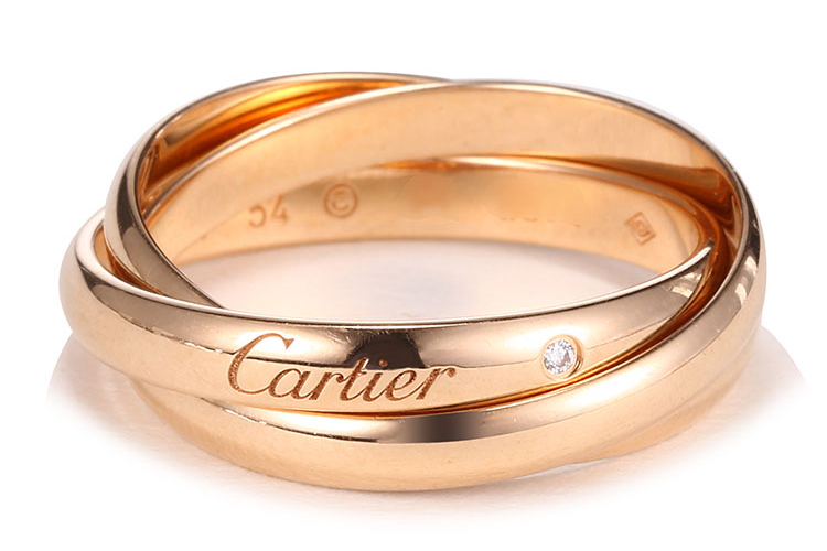cartier(卡地亚) trinity系列18k玫瑰金三环单钻戒指54
