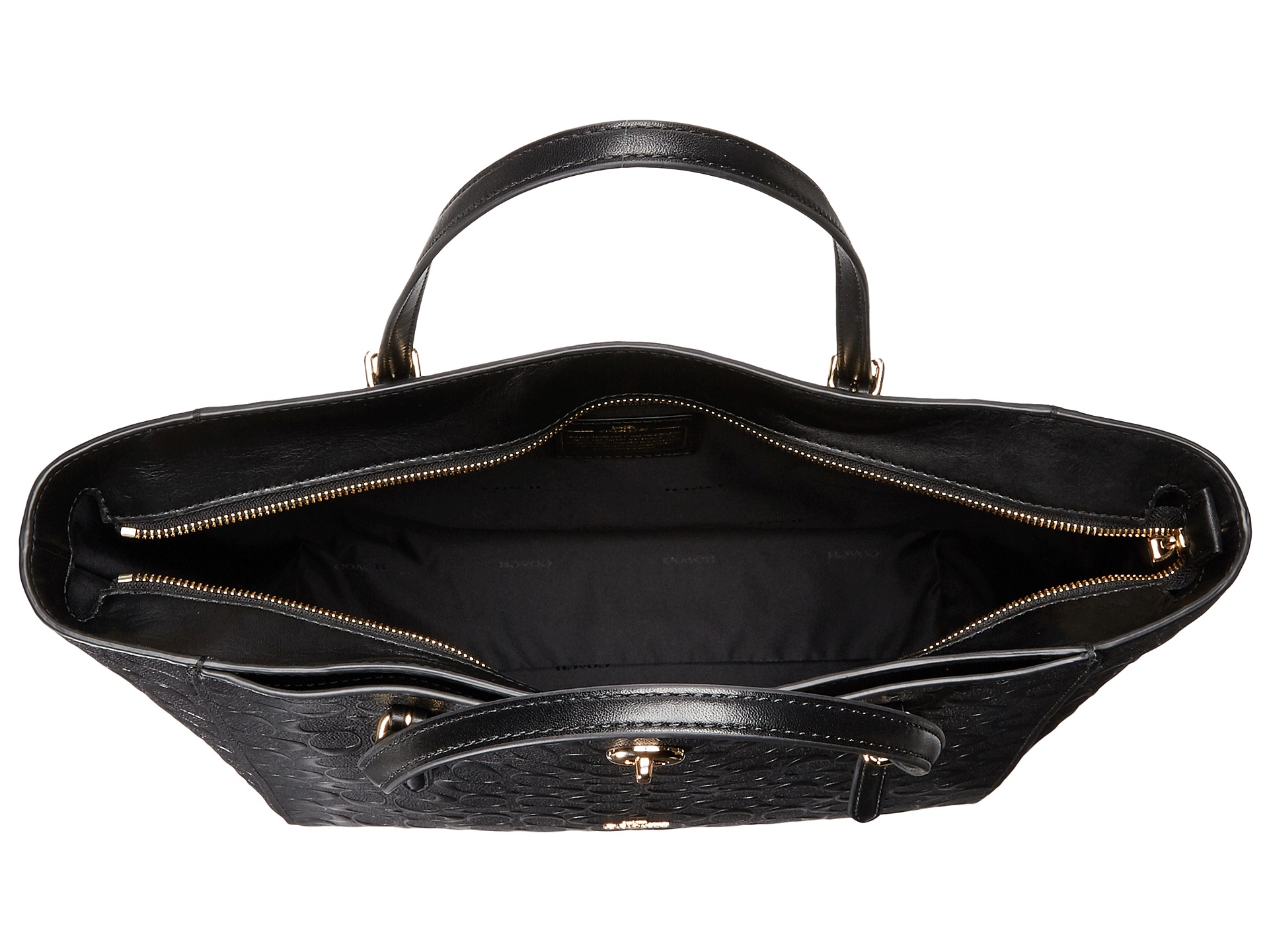 coach/蔻驰 女士立体满印logo金色转锁黑色牛皮托特包6-8748702