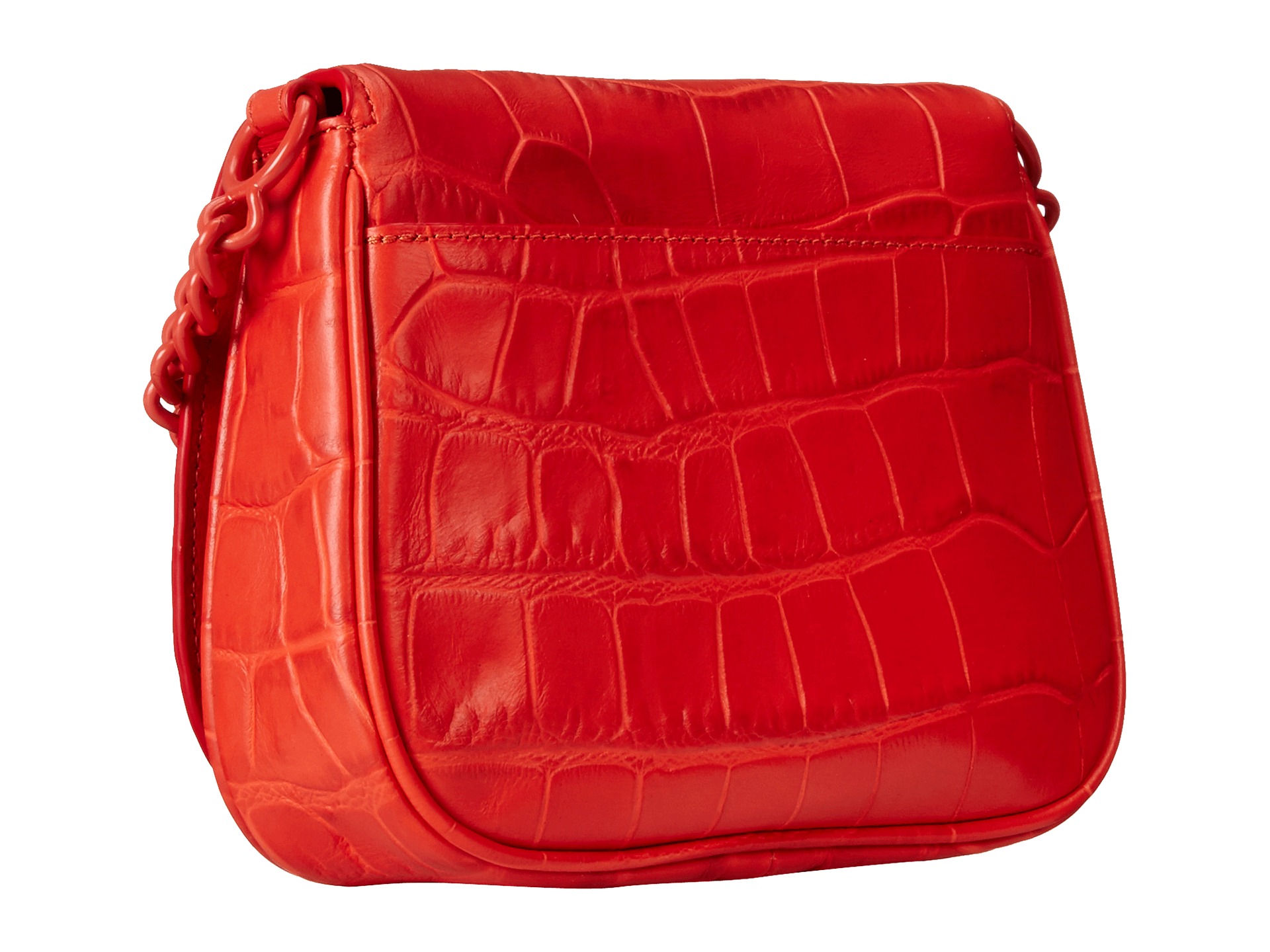 coach/蔻驰 女士橘色鳄鱼压纹真皮翻盖扭锁马鞍包6-8558570