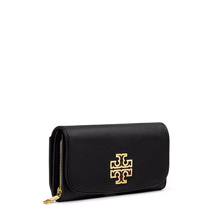 toryburch/汤丽柏琦 金色大logo装饰真皮翻盖拉链信封钱包29911