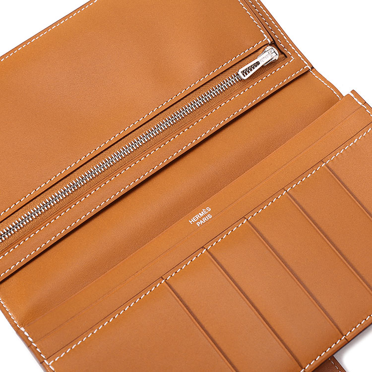 hermes/爱马仕 bearn 中性款式钱包 天然沙色 厚款 银扣牛皮