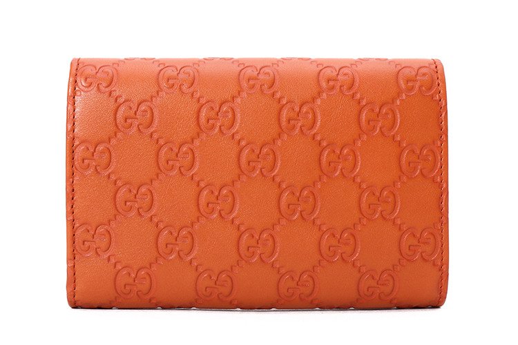 gucci(古驰) 棕橘色皮质中款按扣钱夹
