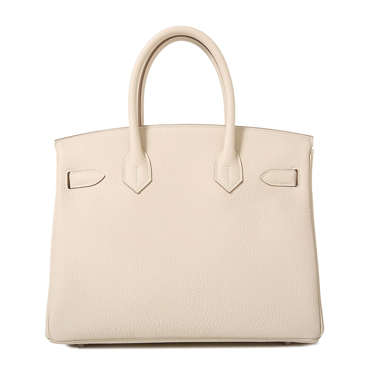 hermes(爱马仕) 10奶昔白色皮质银扣手提包brikin30 ch