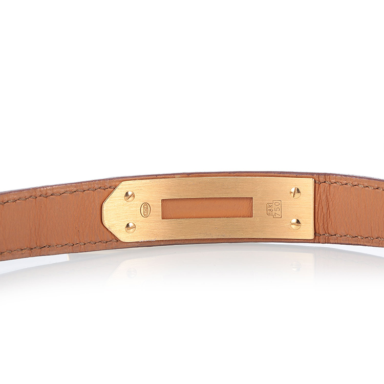 hermes(爱马仕) 18k黄金镶钻kelly系列女士石英腕表