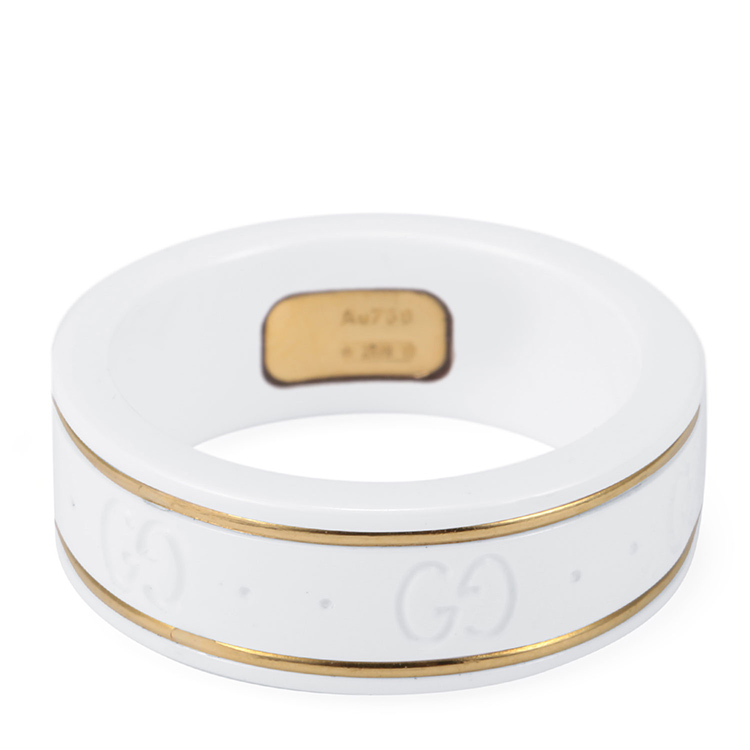 【gucci古驰 戒指/指环】gucci(古驰) 18k黄金/白陶瓷双g logo指环 53