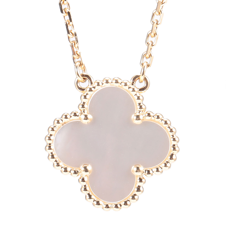 van cleef & arpels(梵克雅宝) alhambra系列白贝母18k黄金四叶草吊坠