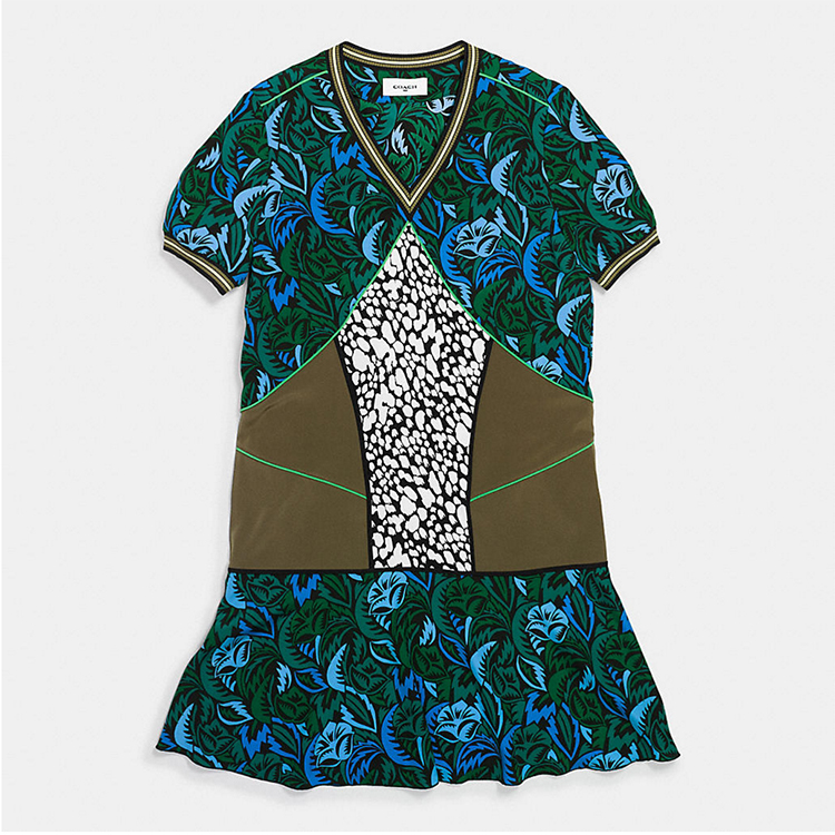 coach/蔻驰 deco v领印花真丝连衣裙 55010