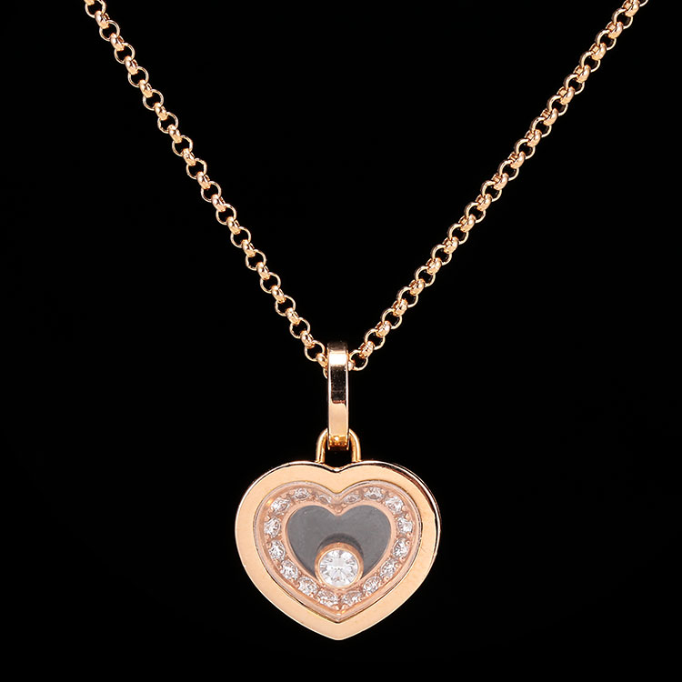 chopard(萧邦) happy diamond系列18k玫瑰金镶钻项链