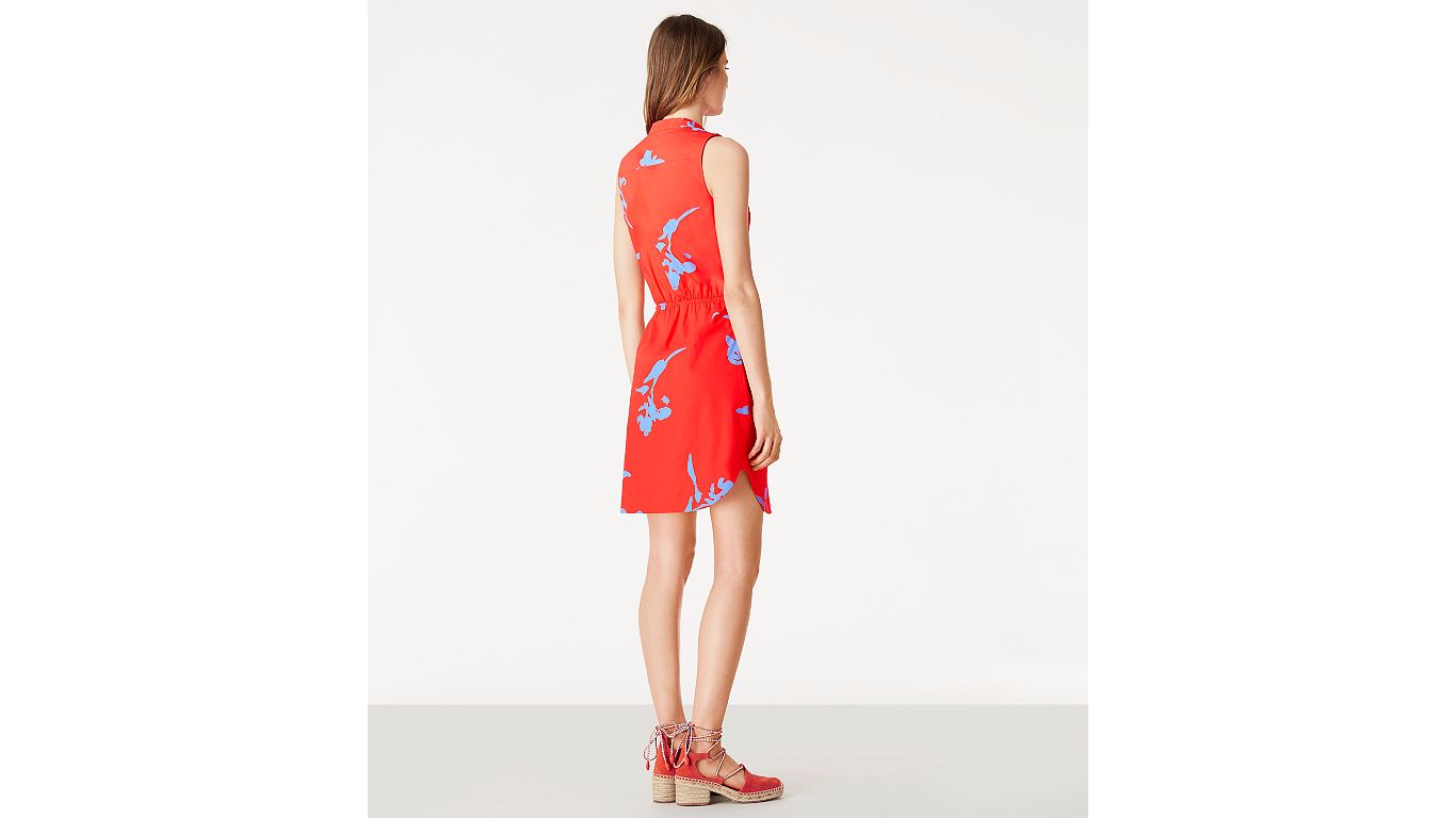 tory burch/汤丽柏琦 红底蓝花图案立领无袖连衣裙21161454