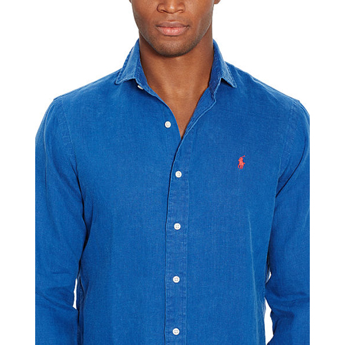 polo ralph lauren/拉夫劳伦 slim-fit 男士纯亚麻超轻透气长袖衬衫