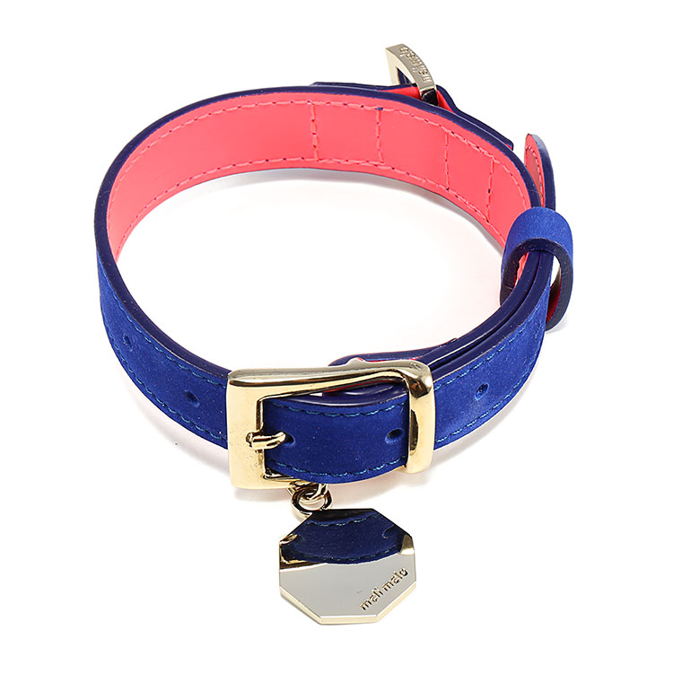 meli melo dog collar xs/s 宝蓝色绒面牛革狗项圈 超小/小号 dc01-09