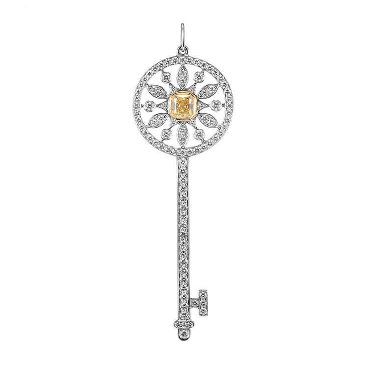 (蒂芙尼) pt950铂金镶嵌黄钻满钻钥匙吊坠