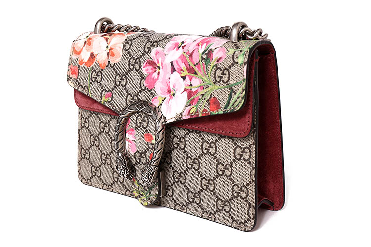 gucci(古驰) 卡其色pvc粉色天竺葵印花两用包 小号酒神