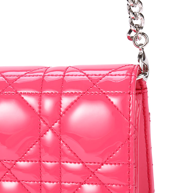dior(迪奥) miss dior桃粉色漆皮链条斜挎包