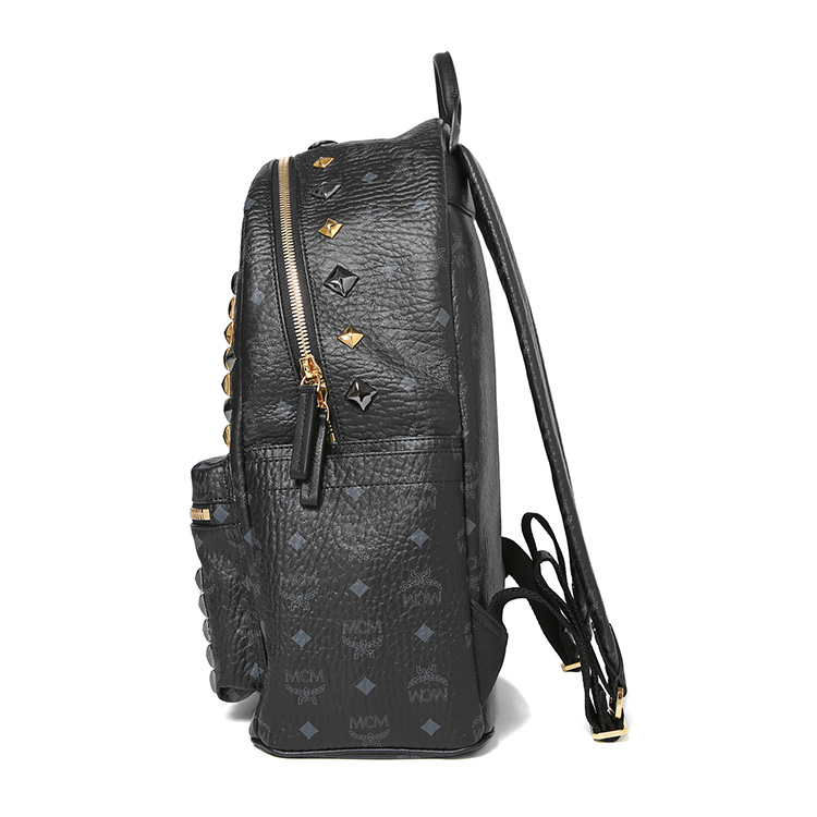 mcm(mcm) 黑色皮质铆钉双肩包