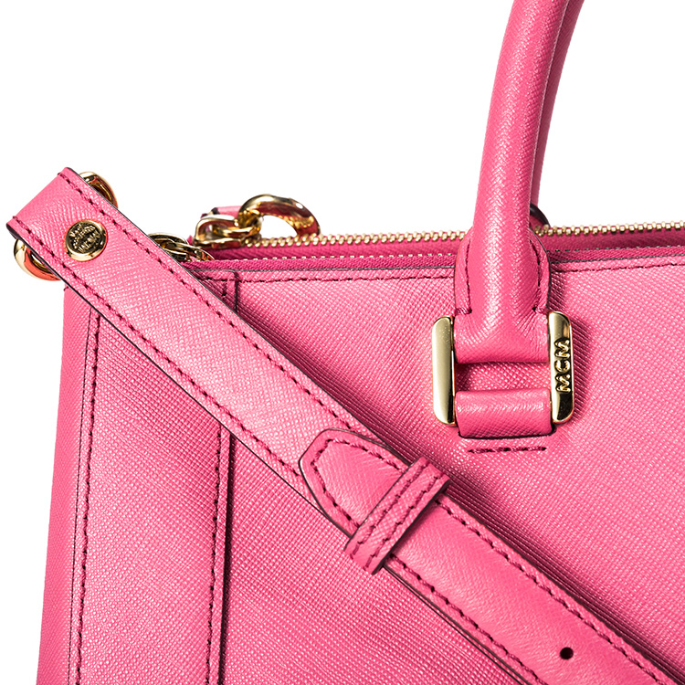 mcm(mcm) #粉色皮质女士手提单肩两用包