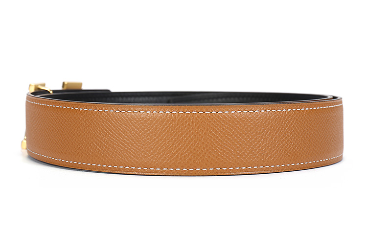 hermes(爱马仕) #黑/棕色皮质金色h形带扣男士腰带 85