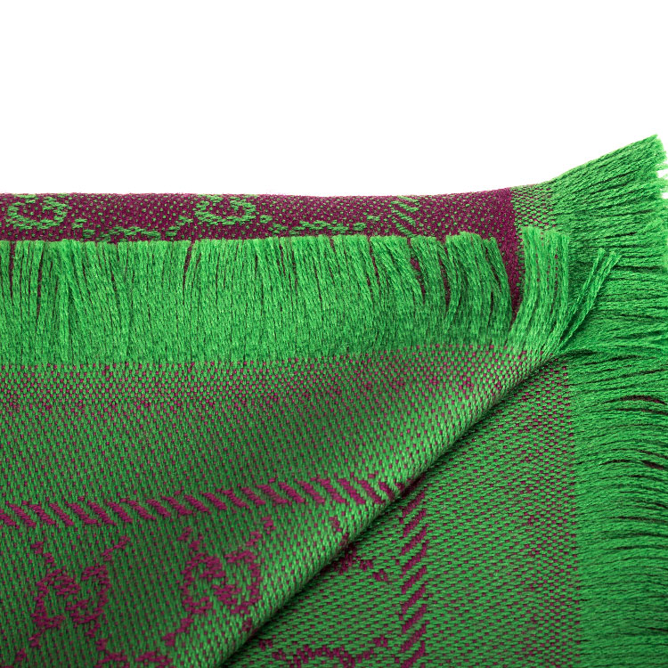 gucci(古驰) #紫/绿色经典logo图案女士羊毛围巾 48*180cm