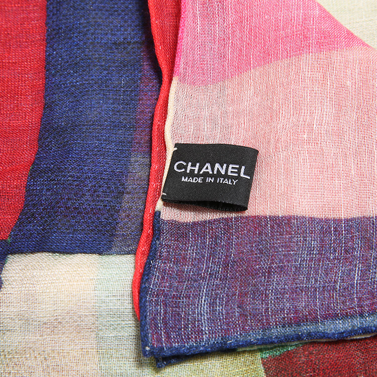 chanel(香奈儿)蓝粉色涂鸦线条黑色大方巾