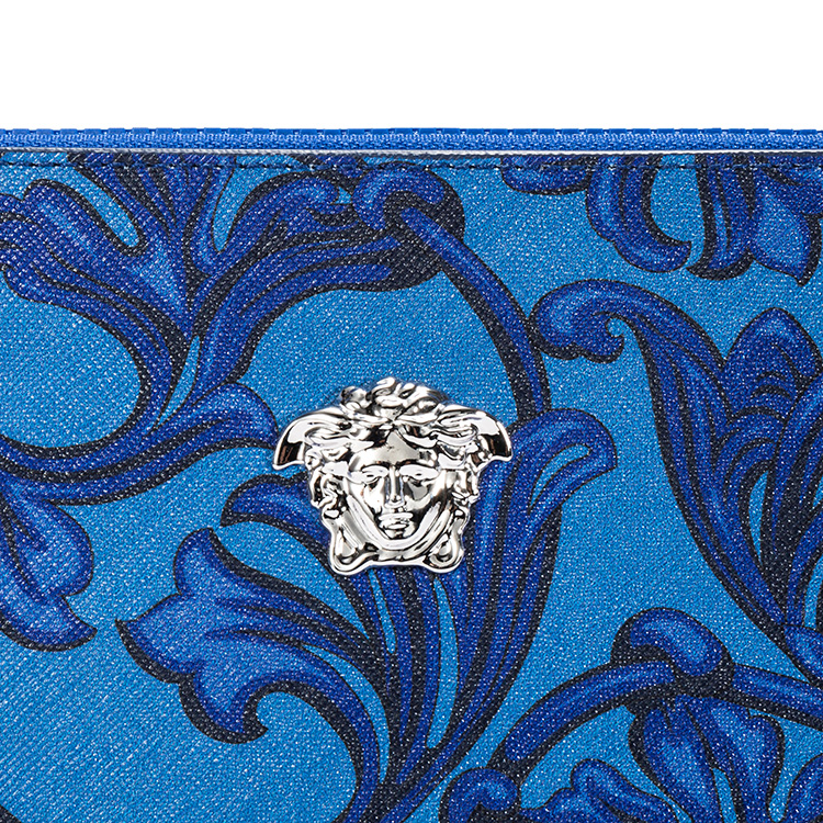 versace/范思哲中性蓝色皮革拉链开合钱包