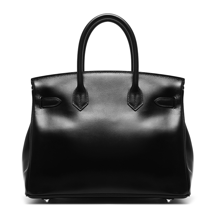 hermes(爱马仕)黑色皮质菱形格银扣birkin30手提包
