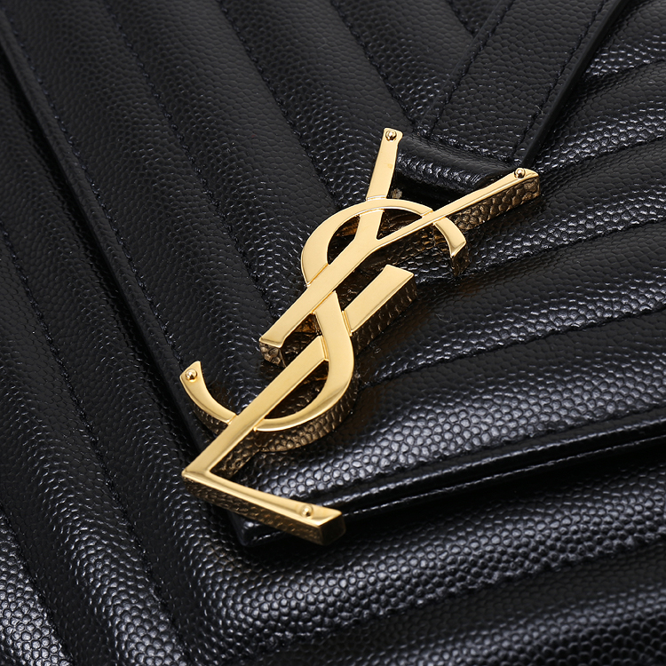 yves saint laurent(圣罗兰) #黑色皮质金色logo女士斜挎包
