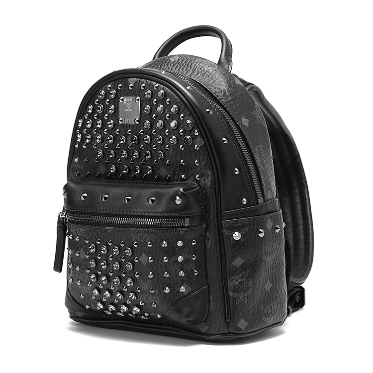 mcm(mcm) #黑色皮质铆钉水钻装饰双肩包