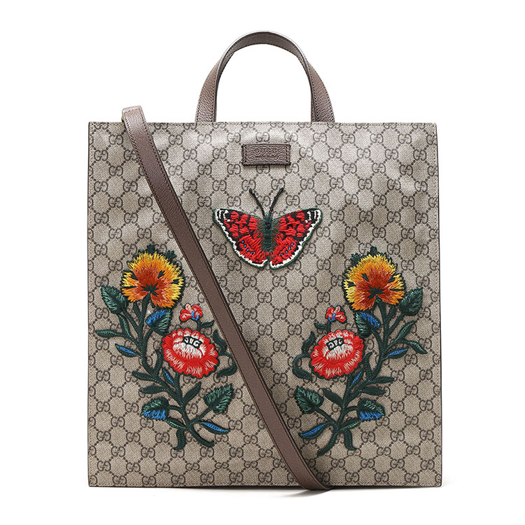 gucci(古驰) 乌木色pvc花朵蝴蝶刺绣手提两用包ch