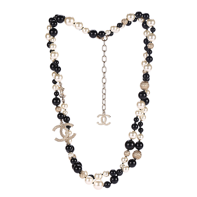 chanel(香奈儿) 金色双c黑白珍珠长款毛衣项链