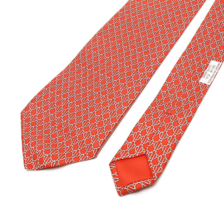 hermes(爱马仕) 橘色底花色领带