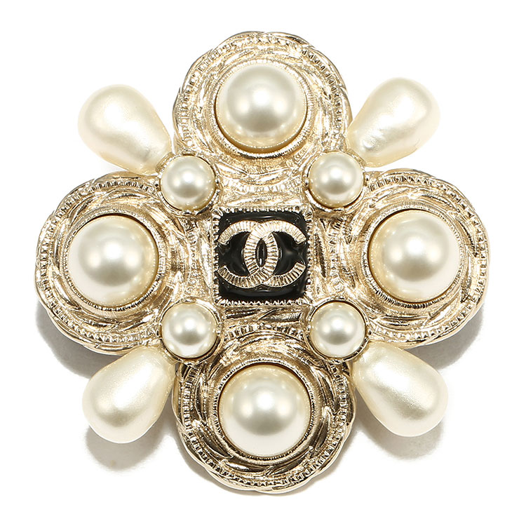 chanel(香奈儿)浅金色花朵镶小珠胸针