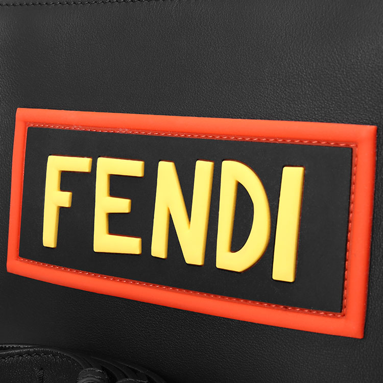 fendi(芬迪)#黑色皮質logo圖案手提兩用包