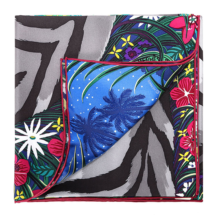 hermes(爱马仕) #深灰色底老虎花草图案丝巾90cm