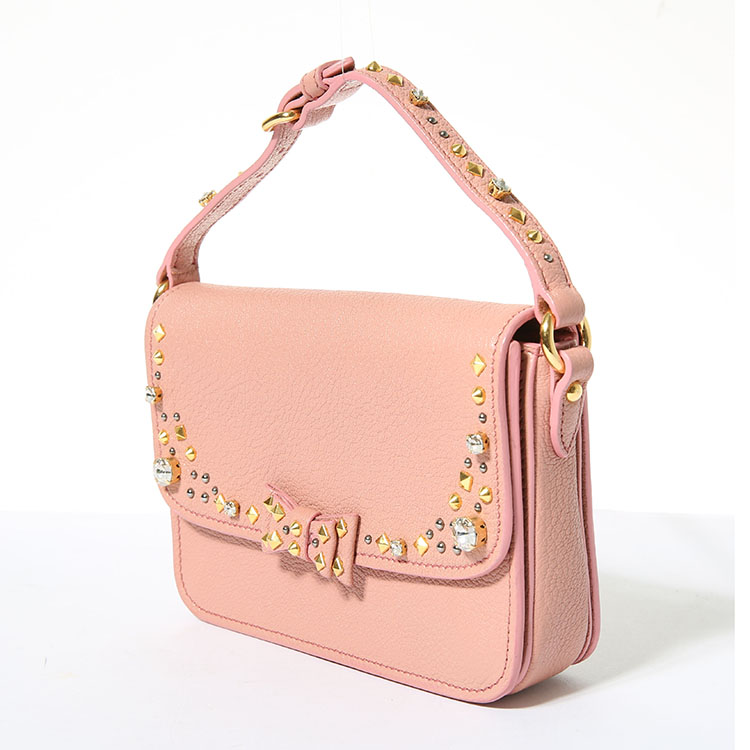 miumiu(缪缪) 粉色皮质镶水钻铆钉两用包