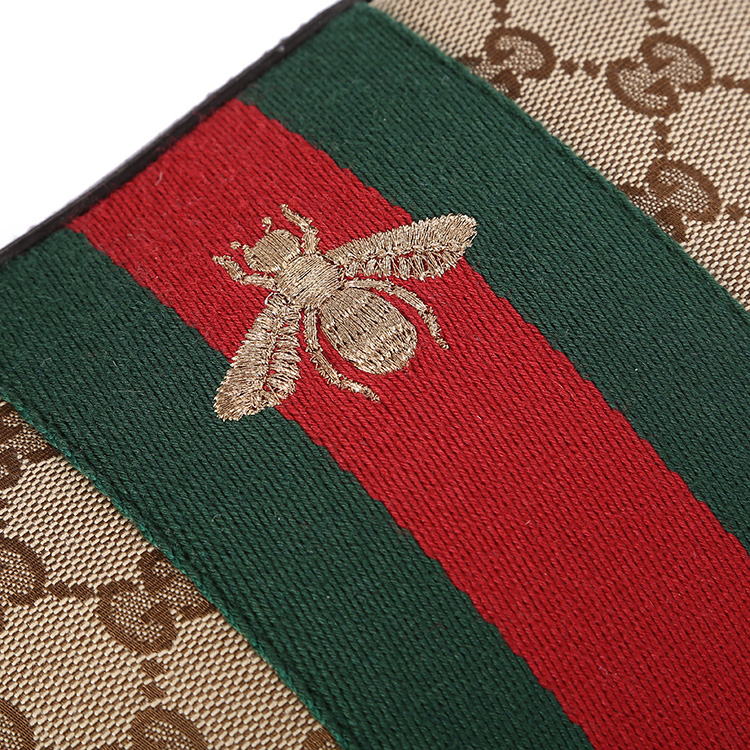 gucci(古驰) 蜜蜂刺绣卡其色帆布配皮斜挎包