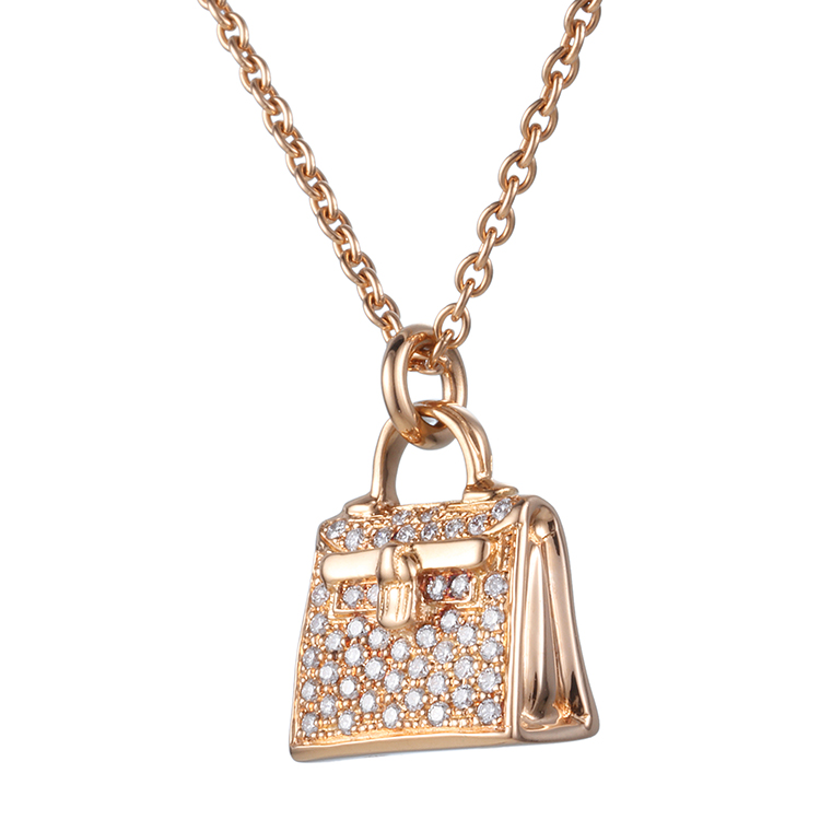 hermes(爱马仕) 18k玫瑰金kelly包镶钻吊坠项链