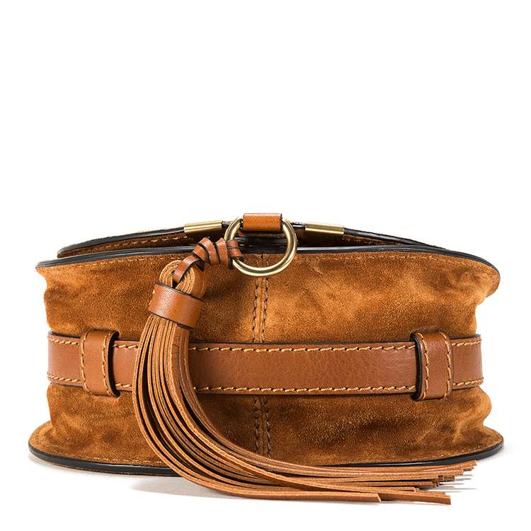 chloe(克洛伊) 棕色翻毛皮流苏装饰马蹄斜挎包