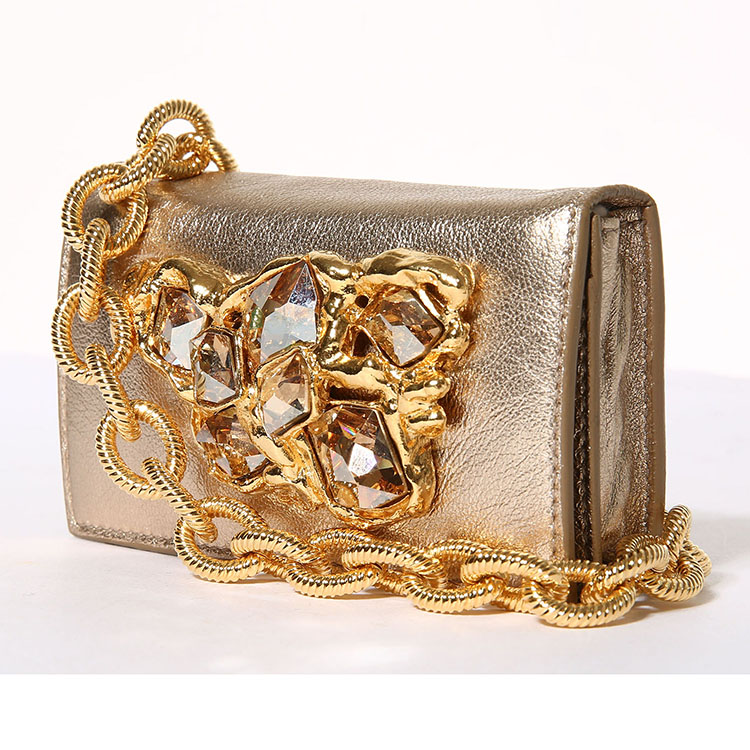 miumiu(缪缪) 金色皮质饰水钻迷你斜挎包