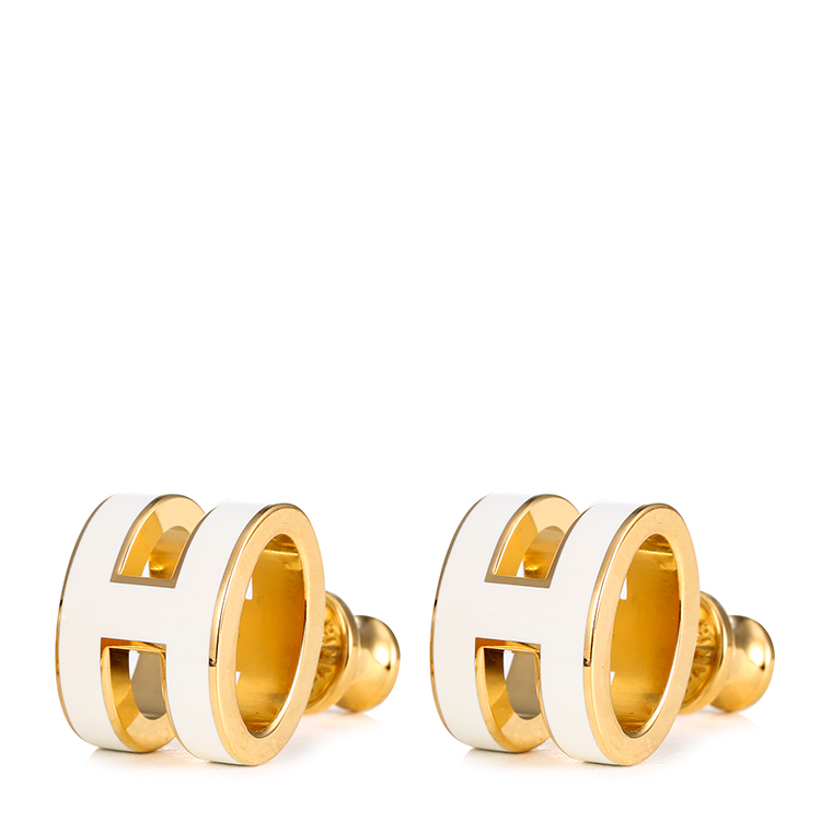 耳钉】hermes(爱马仕) 白色珐琅金色椭圆h耳钉【正品 价格 图片】