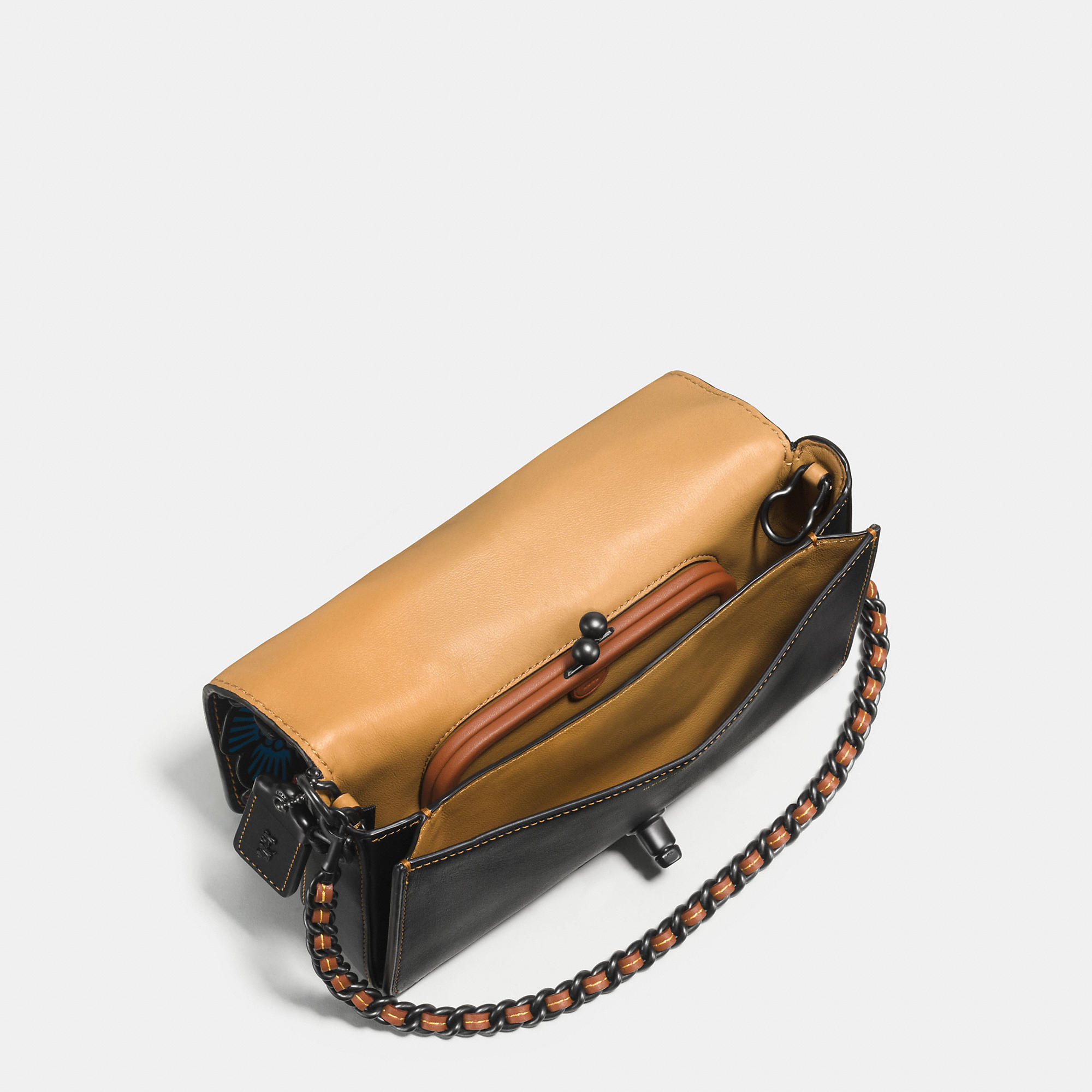 coach/蔻驰 dinky 女士鞣制皮革茶玫瑰点缀翻盖斜挎包 38197